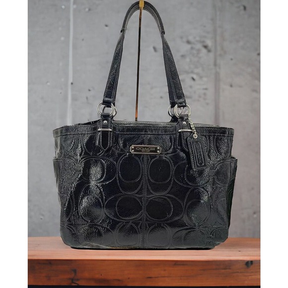 COACH Gallery Embossed Black Patent Leather Medium Tote Bag F19462 Fast Ship - Picture 7 of 15